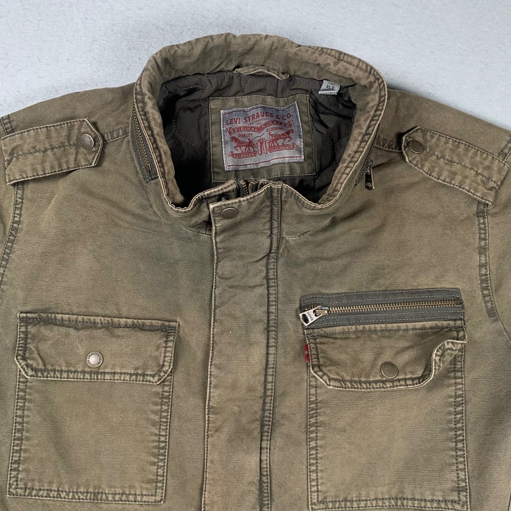 Levi Strauss Field Jacket Mens XLT Olive Green Cotton Canvas Quilted Utility - Picture 5 of 16